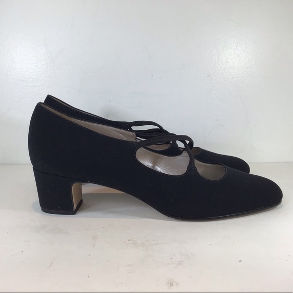 TROTTERS MADE IN BRAZIL VEGAN SUEDE CROSSOVER BLOCK HEEL PUMPS BLACK SZ 11 - Picture 2 of 9